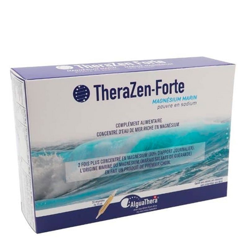 TheraZen FORTE - Magnésium marin, pauvre en sodium - Marais salants de Guérande - 20 ampoules de 10ml - AlguaThera