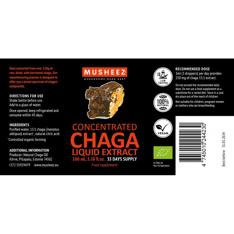 Chaga BIO - Flüssigextrakt aus Vitalpilz - 100ml - NaturKraftWerke