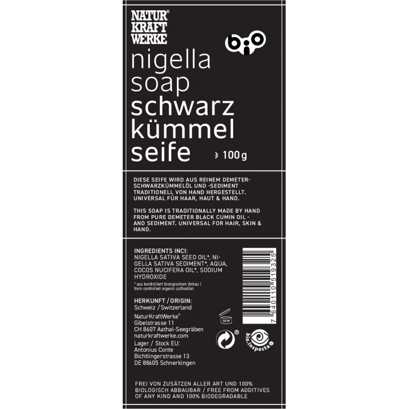 Bio-Schwarzkümmelseife - Nigella Demeter - Universelle Pflege für Haut und Haar - 100g - NaturKraftWerke