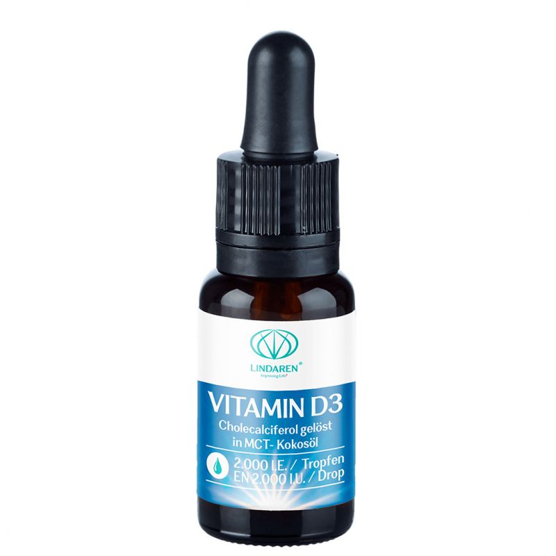 Vitamine D3 - Hautement dosé, seul. 1 gouttes par jour pour 2000UI (50 μg) - 15ml - Lindaren