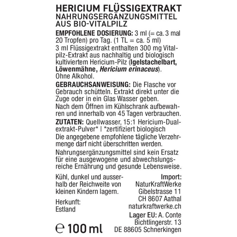 Lion's Mane BIO, Estratto Liquido Concentrato - 100ml - NaturKraftWerke