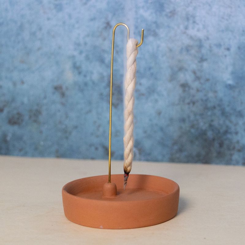 Porte encens pour Cordelettes népalaises - Terracotta & Laiton - 1pce - Les encens du monde