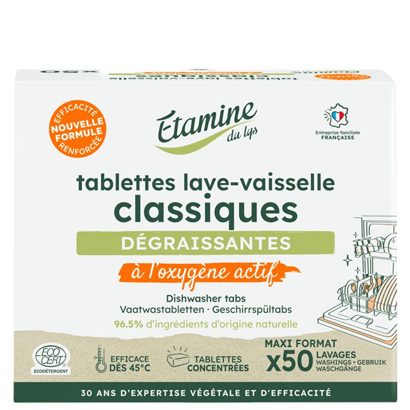 Klassische Bio-Geschirrspültabs mit Aktivsauerstoff - 50 Stück - Etamine du Lys