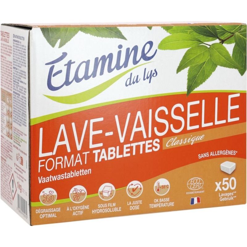 Tablettes Lave-Vaisselle BIO classique à l'oxygène actif - 50 pces - Etamine du Lys