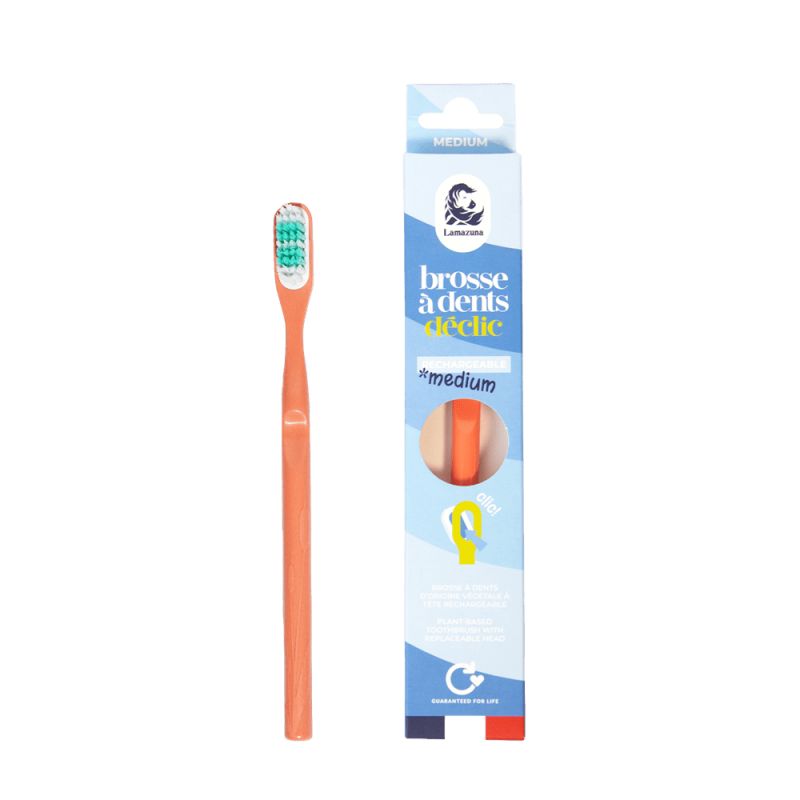 Brosse à dents rechargeable en bioplastique, fabriquée en France - Corail - Lamazuna