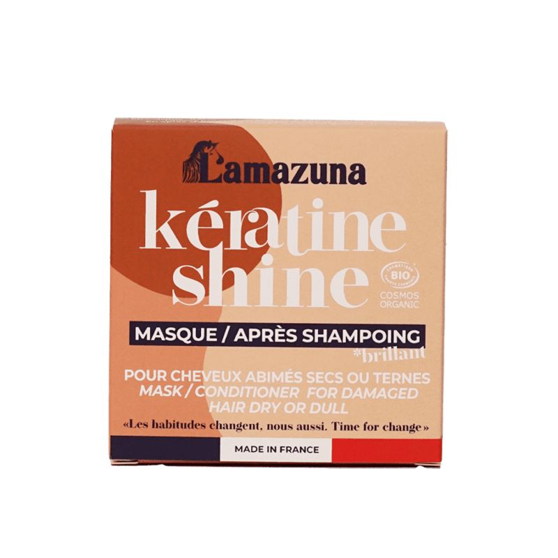Balsamo solido e maschera alla cheratina vegetale per capelli danneggiati, secchi o spenti - Kératine Shine - 74ml – Lamazuna