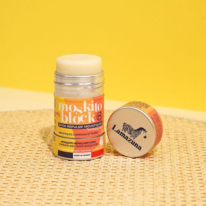 Moskito Block - Le stick Répulsif Solide & Rechargeable, contre le moustiques tigres et communs - Avec boite alu - Lamazuna
