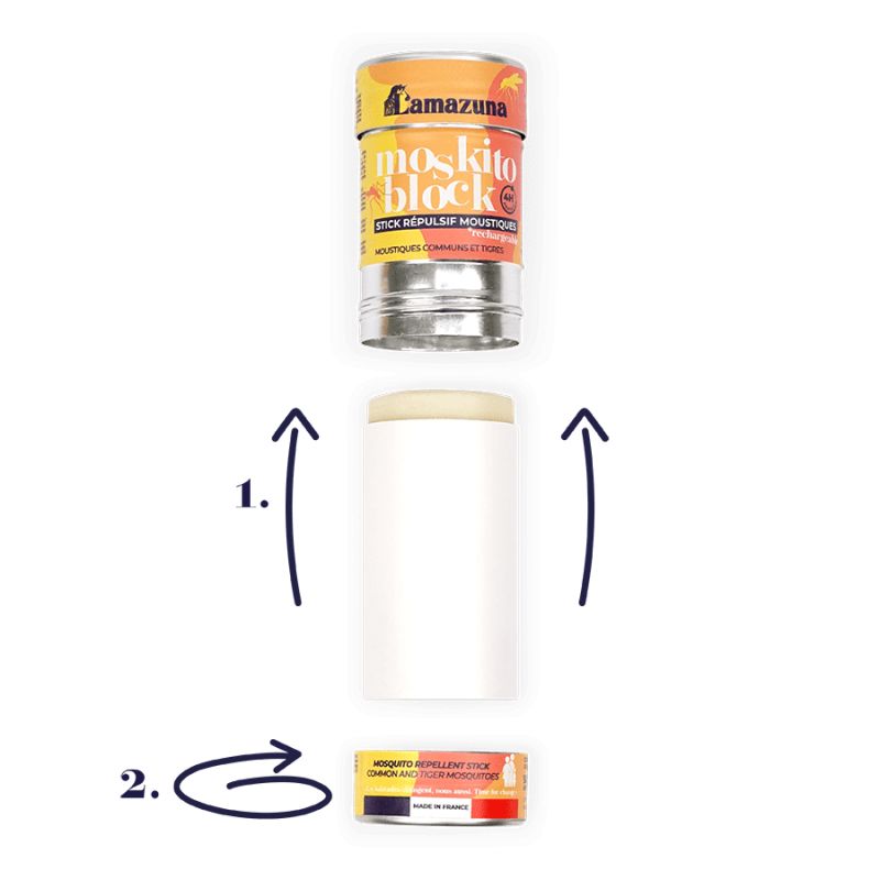 Moskito Block – Stick Solido & Ricaricabile Antizanzare, contro zanzare tigre e comuni – Con scatola in alluminio – Lamazuna