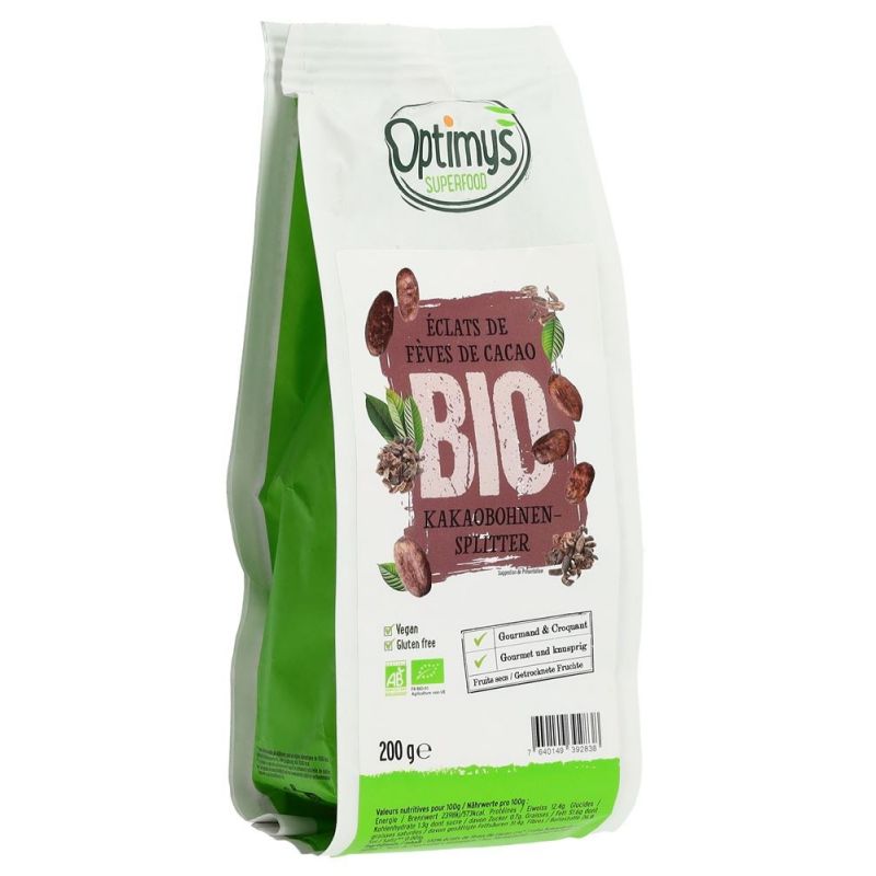 Bio Criollo Pennini di fava di cacao crudo Fiera bio - 200g - Optimys
