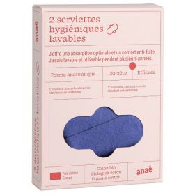 Assorbenti igienici lavabili e riutilizzabili in cotone 100% biologico, bicolore - 2 pezzi, Flusso leggero - Anaé