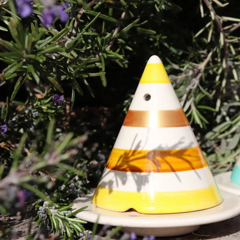 Merlin-Lampe zum Verbrennen von Kade-Holz, Gelb gestreift - Ambiance Cade