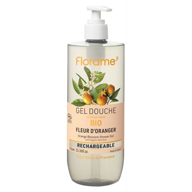 Gel douche BIO aux huiles essentielles, rechargebale - Fleur d'oranger - 750ml  - Florame