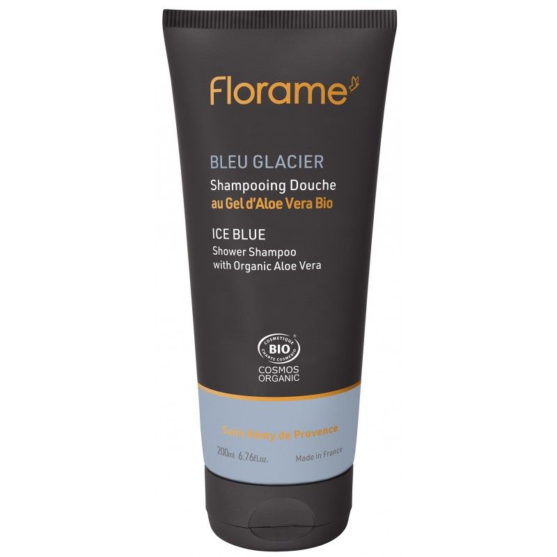 Gel douche BIO pour homme, Corps & Cheveux - Bleu Glacier - 200 ml - Florame