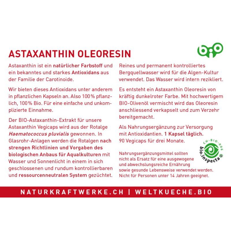 Astaxanthine Oléorésine bio - 90 Vegicaps à 595 mg - NaturKraftWerke