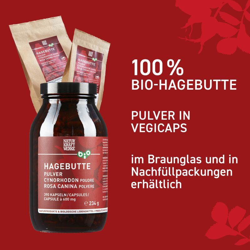 Hagebutte - 390 Vegicaps à 600 mg BIO - NaturKraftWerke