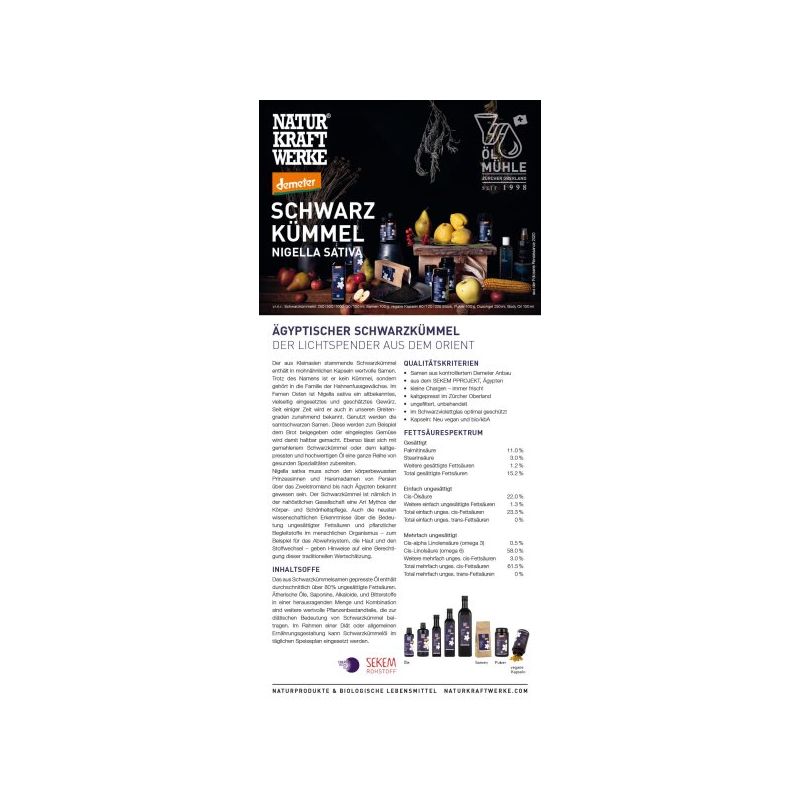 Olio di cumino nero BIO - 60 Vegicaps da 595 mg - NaturKraftWerke