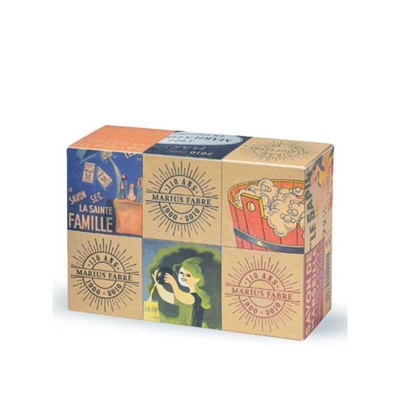 Savon de Marseille collector Marius Fabre - 6x200g - huile du2019olive, étuis archives, certifié Ecocert