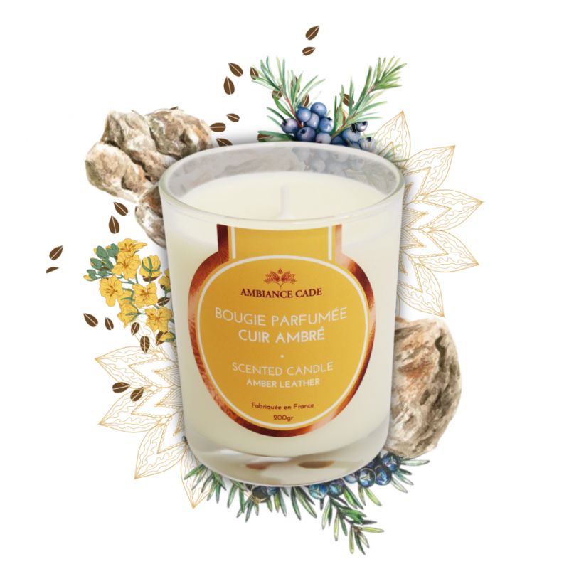 Pflanzliche Duftkerze mit Cade-Holzöl, Duft Amber-Leder - 400 g, ca. 45 Std. - Ambiance Cade