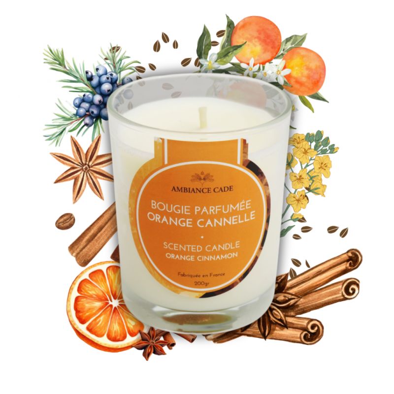 Bougie végétale à l'huile de cade, parfum Orange - Cannelle - 400g, env. 45h - Ambiance Cade