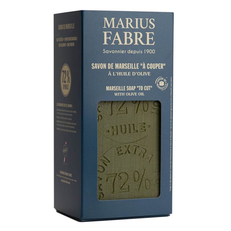 Savon de Marseille vert Marius Fabre - 1 kg - huile olive, demi-barre à couper, sans parfum