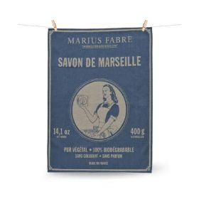 Torchon en coton bleu «Savon de Marseille», tissé en France - 50 x 70 cm - Marius Fabre