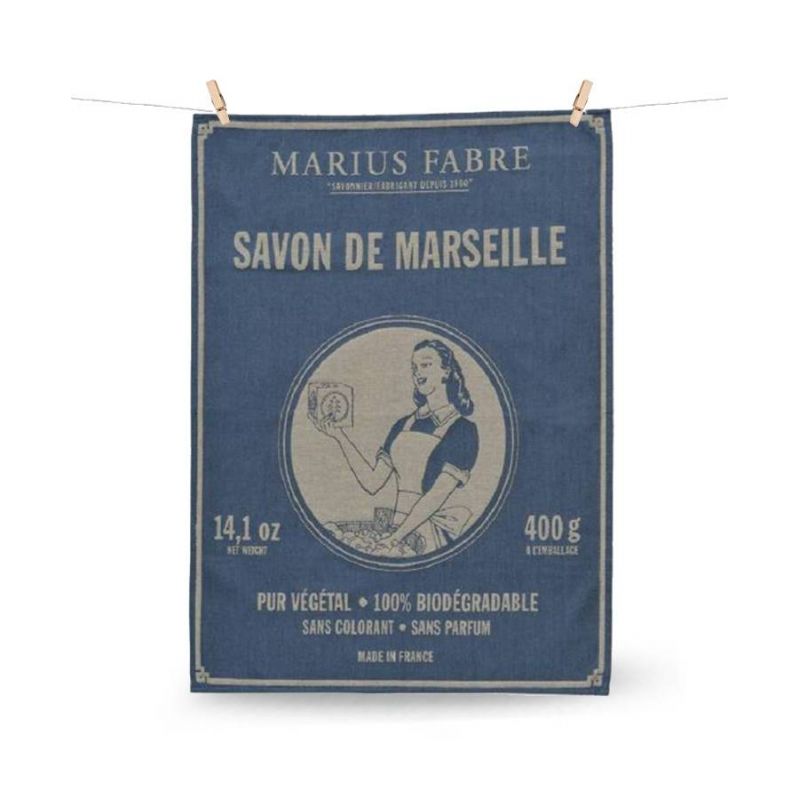 Torchon en coton bleu «Savon de Marseille», tissé en France - 50 x 70 cm - Marius Fabre
