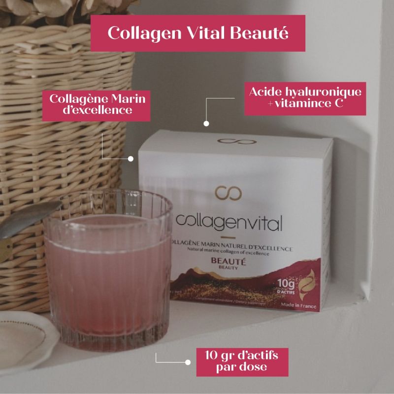 Collagen Vital Beauté, Fermeté, Elasticité, Hydratation et réduction des rides - 15 Sachets, 128g - Vita