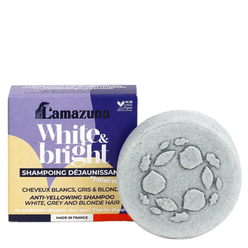Shampoo solido anti-giallo per capelli bianchi, grigi e biondi - White & Bright - 70g - Lamazuna