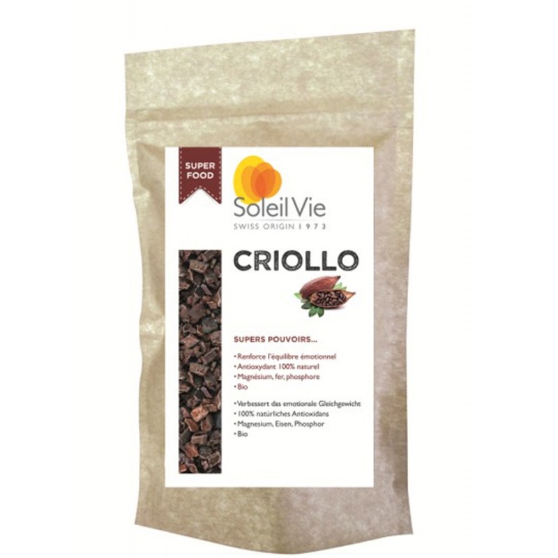 Remplace : Criollo Bio, Eclats de fèves de Cacao cru Bio Equitable - 120g - Soleil Vie