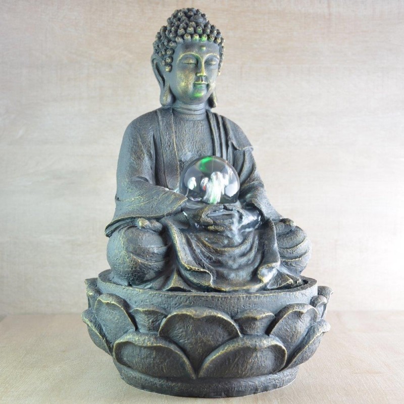 Fontaine à eau - Grand Bouddha Méditation (avec éclairage LED et boule) - Zen'Light