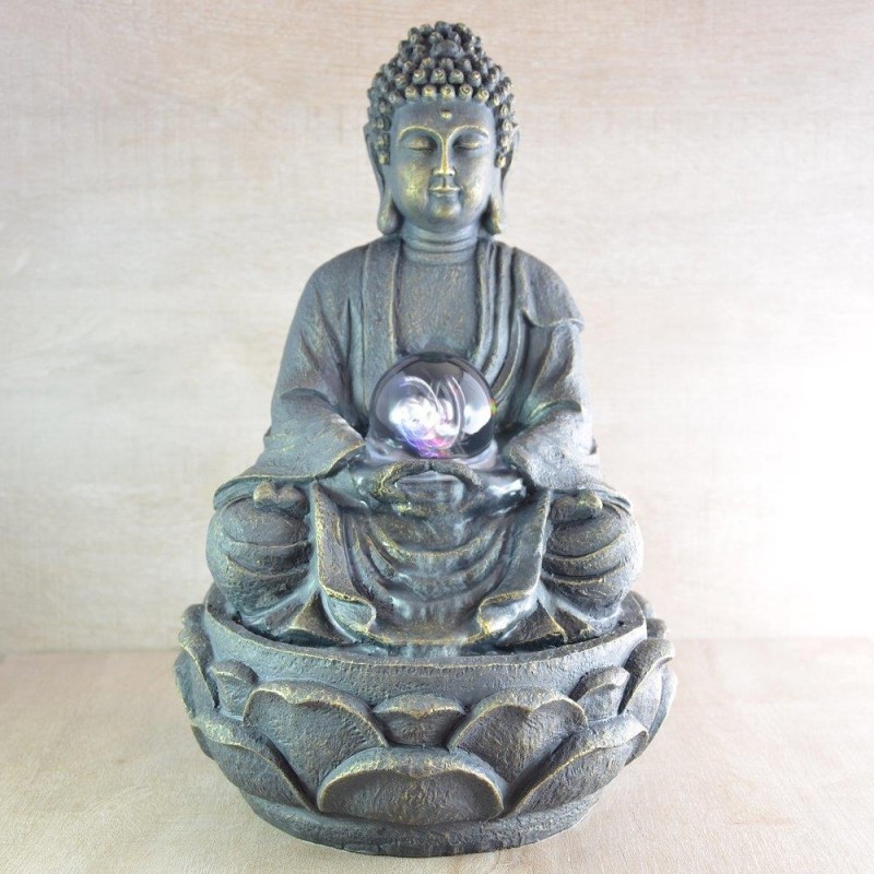 Fontana - Grande Buddha Meditazione  (con illuminazione a LED e a sfera) - Zen'Light