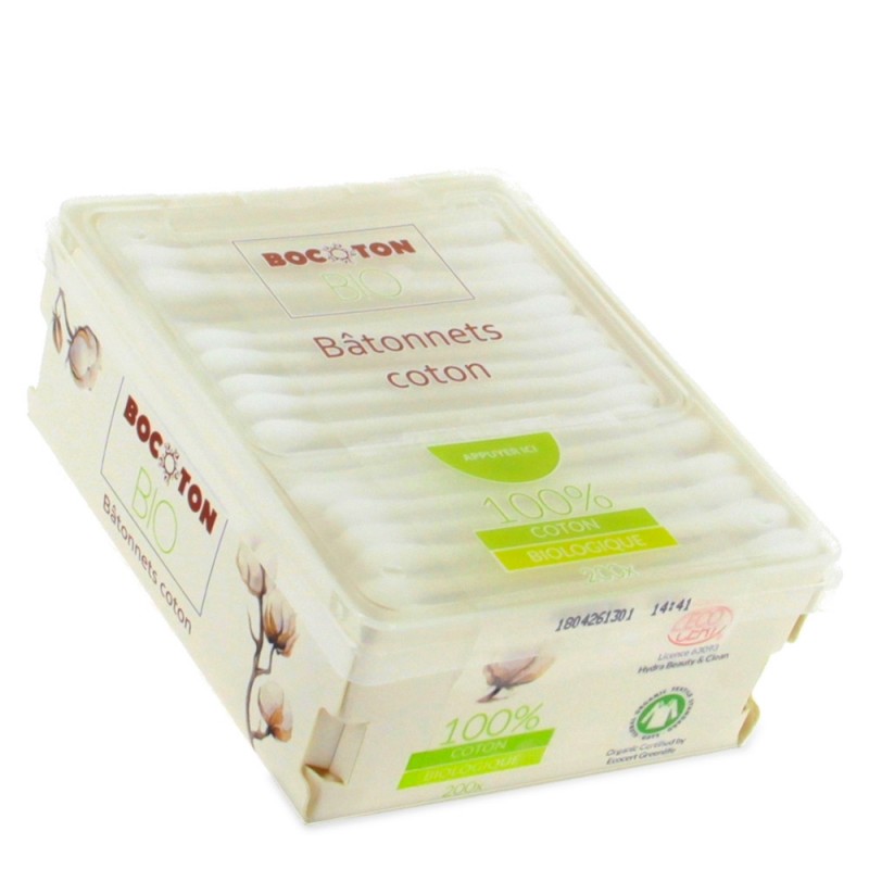 200 Wattestäbchen aus Bio-Baumwolle - in Kartonverpackung (Q-Tips) - Bocoton