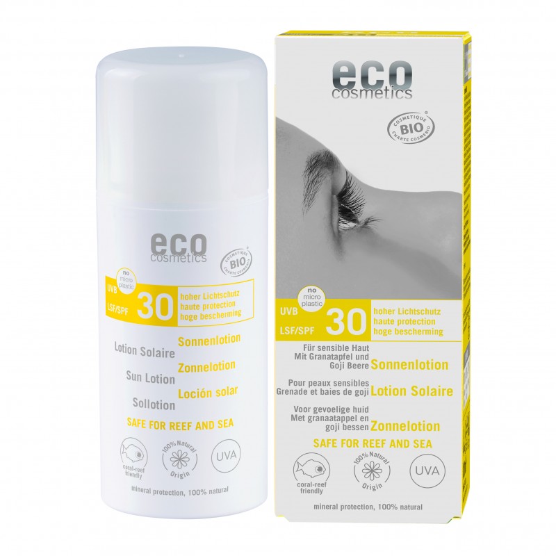 Lozione solare per pelli sensibili, melograno e bacche di Goji - Alta protezione: Indice 30 - 100ml - ECO Cosmectis