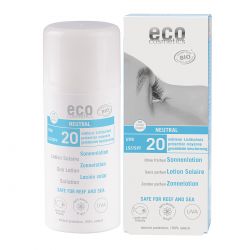 Lotion solaire Bio, peaux très sensibles - Sans parfum - SFP 20 - 100ml - ECO Cosmetics