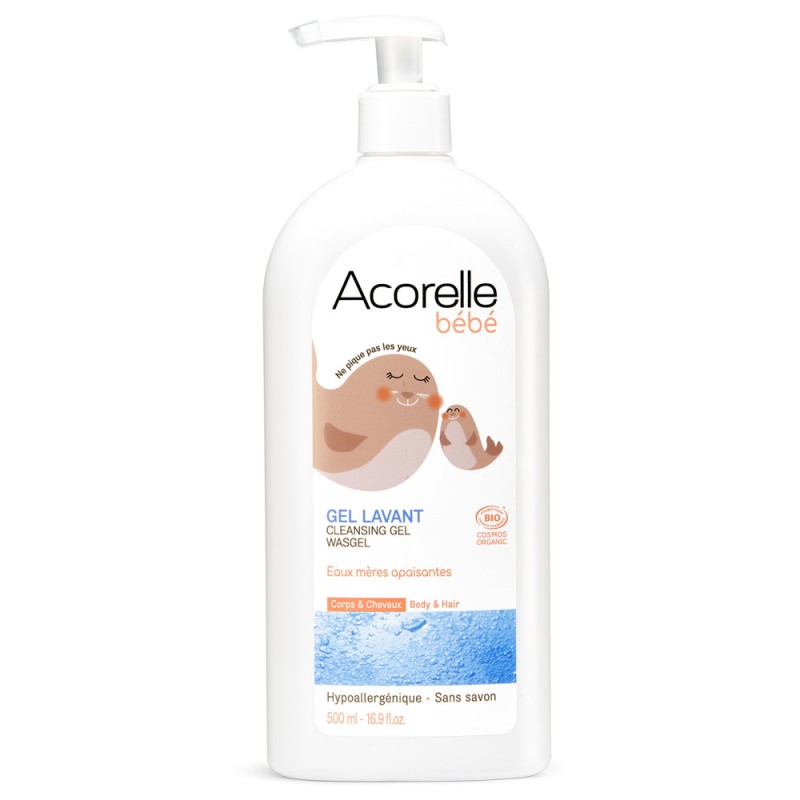 Gel lavant BIO pour bébé, Corps et cheveux - Hypoallergénique et sans savon - 500ml - Acorelle