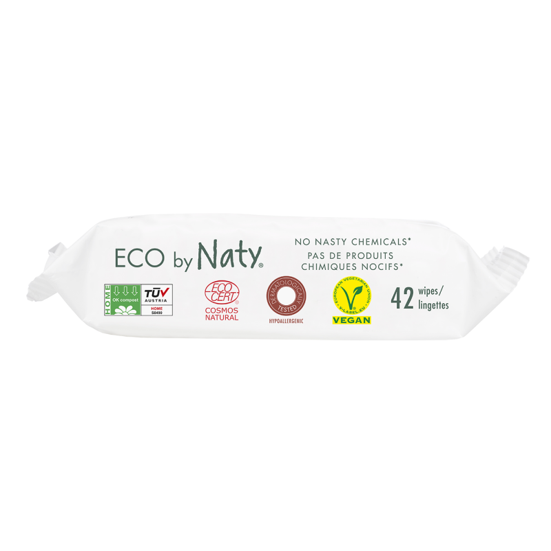 Lingettes sans parfum pour bébés, jetables aux toilettes, 100% biodégradables - 42 pcs - ECO by Naty