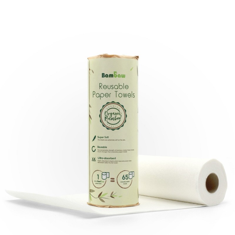 Essui-tout réutilisable, lavable en bambou - 1 rouleau (65 rouleaux) -  Bambaw