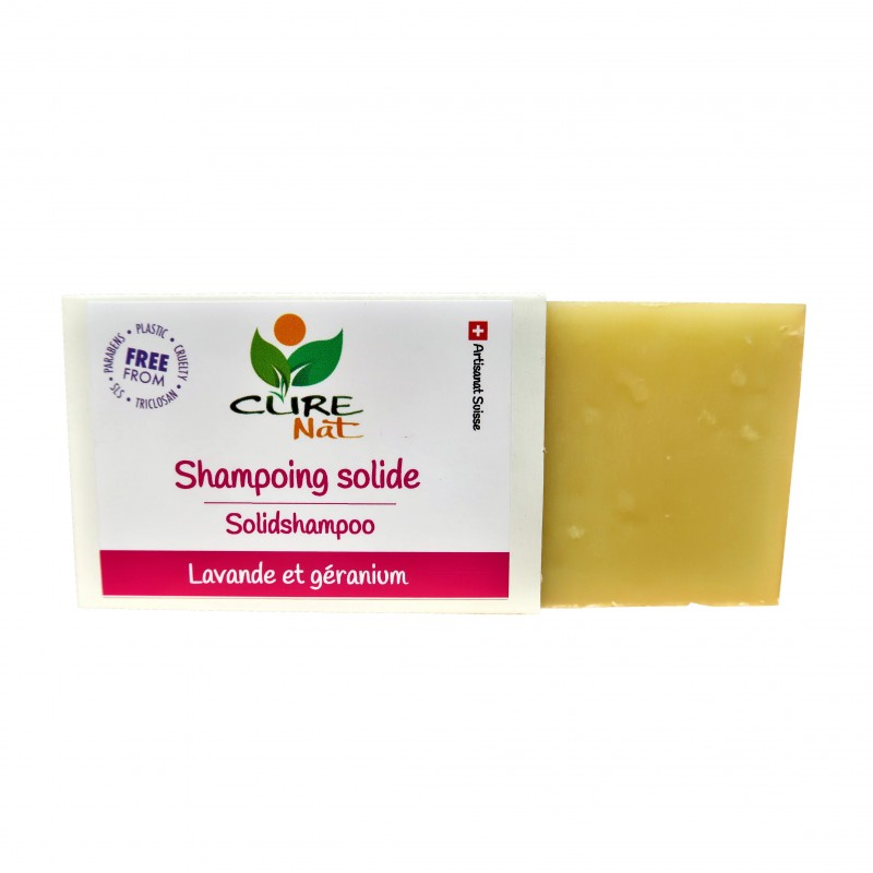 Handgefertigtes solides Shampoo, Lavendel & Geranie - 95g - Curenat