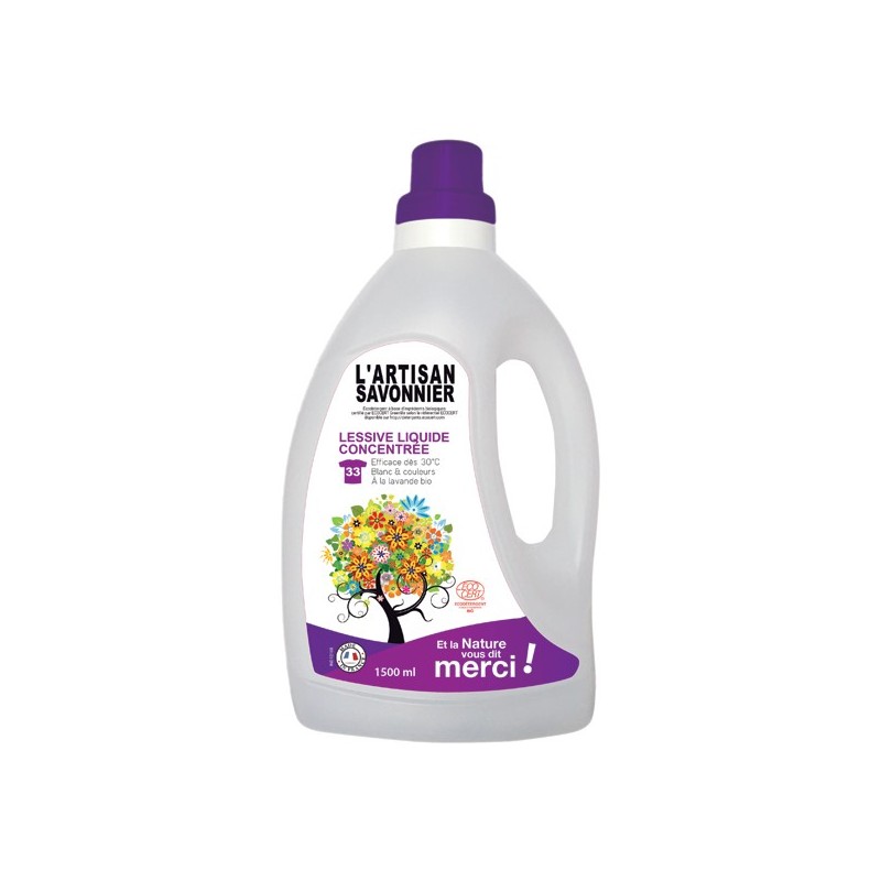 Lessive liquide concentrée BIO, Blanc & Couleur- 1.5l - L'Artisan Savonnier