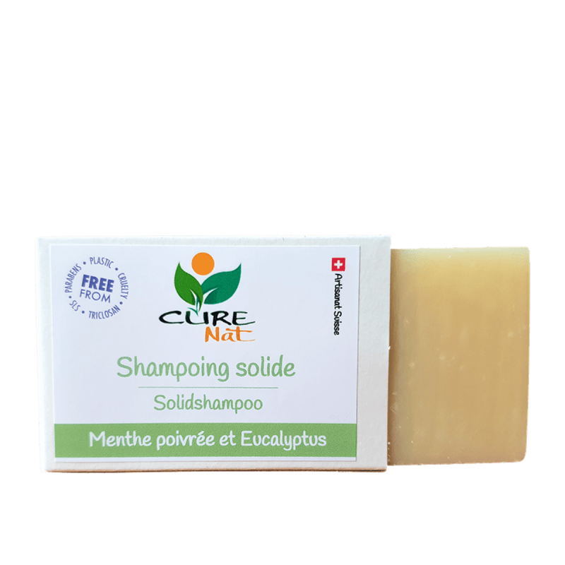Shampoing Solide artisanal suisse, Menthe poivrée et Eucalyptus - 95g - Curenat
